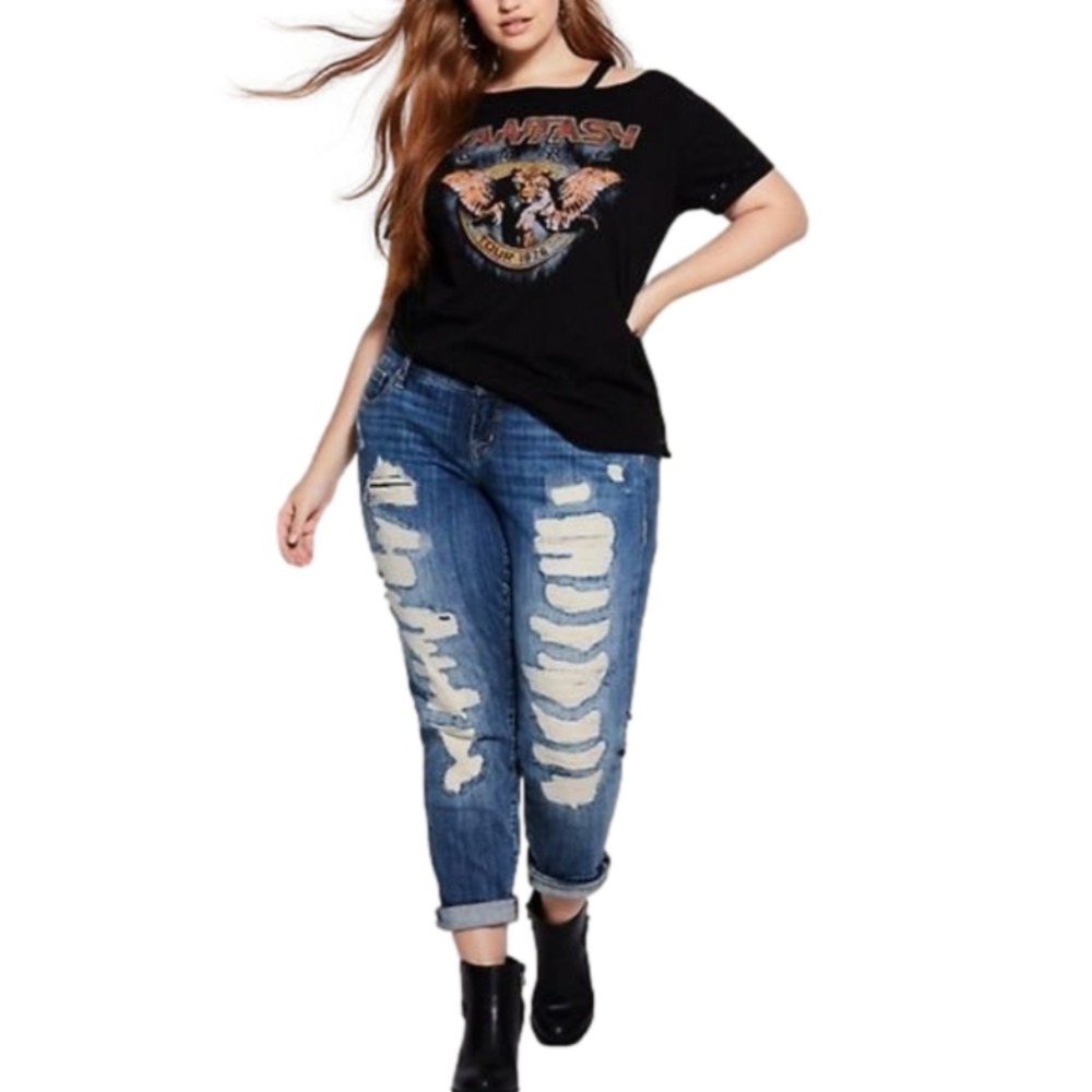 Torrid‎ Blue Distressed Shredded Boyfriend Jeans Plus Size Medium Wash Denim